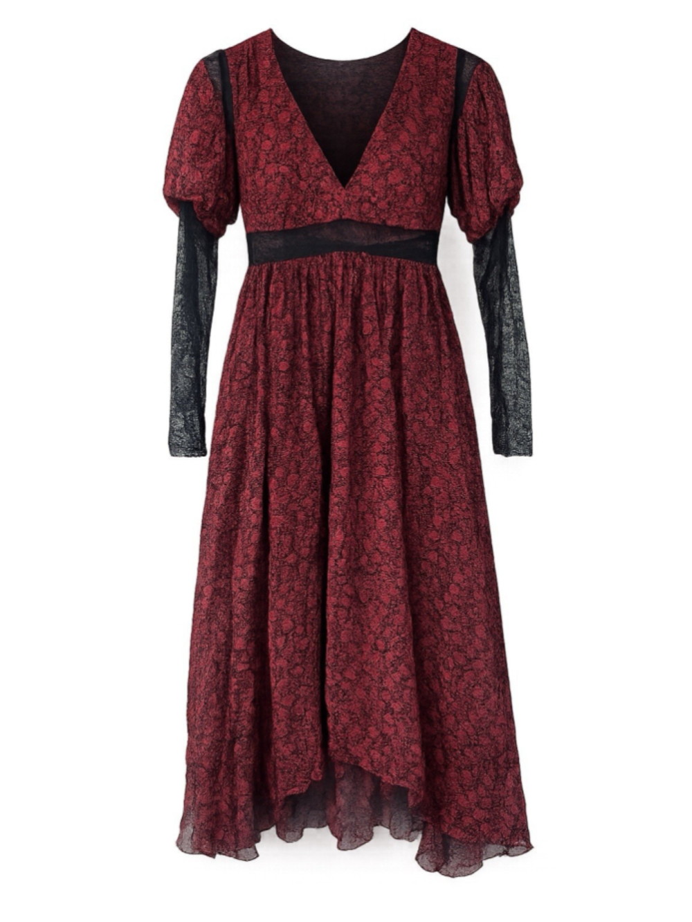 Philosophy Di Lorenzo Serafini Red Floral Lace Sleeve Maxi Dress Size IT 40 US 4